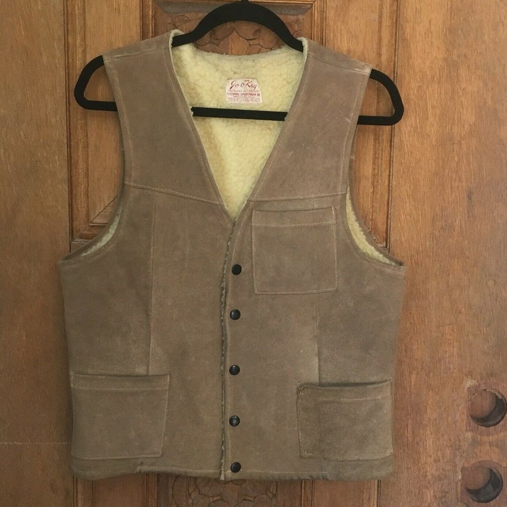 VTG suede leather vest faux fleece shearling